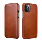 For iPhone 11 Pro ICARER First Layer Cowhide Horizontal Flip Phone Case (Brown) - 1