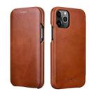 For iPhone 11 Pro Max ICARER First Layer Cowhide Horizontal Flip Phone Case (Brown) - 1