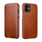 For iPhone 12 mini ICARER First Layer Cowhide Horizontal Flip Phone Case (Brown) - 1