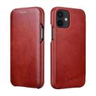 For iPhone 12 mini ICARER First Layer Cowhide Horizontal Flip Phone Case (Red) - 1