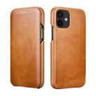 For iPhone 12 mini ICARER First Layer Cowhide Horizontal Flip Phone Case (Khaki) - 1