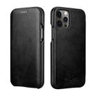 For iPhone 12 / 12 Pro ICARER First Layer Cowhide Horizontal Flip Phone Case(Black) - 1