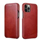 For iPhone 12 / 12 Pro ICARER First Layer Cowhide Horizontal Flip Phone Case(Red) - 1