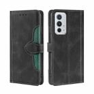 For OnePlus 9RT 5G Skin Feel Straw Hat Magnetic Buckle Horizontal Flip Leather Phone Case with Holder & Card Slots & Wallet(Black) - 1