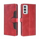 For OnePlus 9RT 5G Skin Feel Straw Hat Magnetic Buckle Horizontal Flip Leather Phone Case with Holder & Card Slots & Wallet(Red) - 1