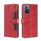 For Xiaomi Redmi Note 11 Skin Feel Straw Hat Magnetic Buckle Horizontal Flip Leather Phone Case with Holder & Card Slots & Wallet(Red) - 1