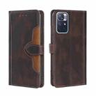 For Xiaomi Redmi Note 11 Skin Feel Straw Hat Magnetic Buckle Horizontal Flip Leather Phone Case with Holder & Card Slots & Wallet(Brown) - 1