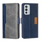 For OnePlus 9RT 5G Retro Texture Contrast Color Side Buckle Horizontal Flip Leather Phone Case with Holder & Card Slots & Wallet(Blue+Grey) - 1