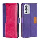 For OnePlus 9RT 5G Retro Texture Contrast Color Side Buckle Horizontal Flip Leather Phone Case with Holder & Card Slots & Wallet(Purple+Rose Red) - 1