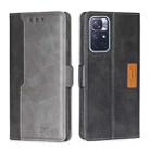 For Xiaomi Redmi Note 11 Retro Texture Contrast Color Side Buckle Horizontal Flip Leather Phone Case with Holder & Card Slots & Wallet(Black+Grey) - 1