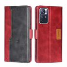 For Xiaomi Redmi Note 11 Retro Texture Contrast Color Side Buckle Horizontal Flip Leather Phone Case with Holder & Card Slots & Wallet(Red+Black) - 1