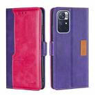 For Xiaomi Redmi Note 11 Retro Texture Contrast Color Side Buckle Horizontal Flip Leather Phone Case with Holder & Card Slots & Wallet(Purple+Rose Red) - 1