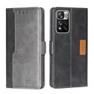 For Xiaomi Redmi Note 11 Pro Retro Texture Contrast Color Side Buckle Horizontal Flip Leather Phone Case with Holder & Card Slots & Wallet(Black+Grey) - 1
