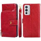 For OnePlus 9RT 5G Zipper Bag Horizontal Flip Leather Phone Case with Holder & Card Slots & Lanyard(Red) - 1