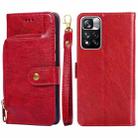 For Xiaomi Redmi Note 11 Pro Zipper Bag Horizontal Flip Leather Phone Case with Holder & Card Slots & Lanyard(Red) - 1