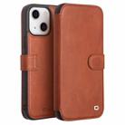 For iPhone 13 QIALINO Magnetic Buckle Phone Leather Case with Card Slot(Brown) - 1
