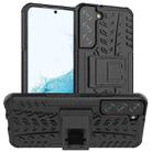 For Samsung Galaxy S22+ 5G Tire Texture Shockproof TPU+PC Phone Case with Holder(Black) - 1