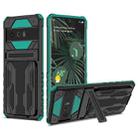 For Google Pixel 6 Pro Armor Card PC + TPU Shockproof Phone Case with Card Slot & Invisible Holder(Dark Green) - 1