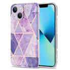 For iPhone 13 Electroplating Stitching Marbled IMD Stripe Straight Edge Rubik Cube Phone Protective Case(Light Purple) - 1