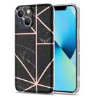 For iPhone 13 Pro Max Electroplating Stitching Marbled IMD Stripe Straight Edge Rubik Cube Phone Protective Case (Black) - 1