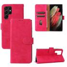 For Samsung Galaxy S22 Ultra 5G Skin Feel Magnetic Buckle Calf Texture PU Phone Case(Rose Red) - 1