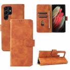 For Samsung Galaxy S22 Ultra 5G Skin Feel Magnetic Buckle Calf Texture PU Phone Case(Brown) - 1