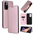 For Xiaomi Redmi Note 11 Pro / Note 11 Pro+ Carbon Fiber Texture Horizontal Flip PU Phone Case(Pink) - 1