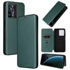 For ZTE Blade V30 Carbon Fiber Texture Horizontal Flip PU Phone Case(Green) - 1