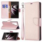 For Samsung Galaxy S22 Ultra 5G Litchi Texture Pure Color Horizontal Flip Leather Phone Case with Holder & Card Slots & Wallet & Lanyard(Rose Gold) - 1