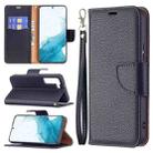 For Samsung Galaxy S22 5G Litchi Texture Pure Color Horizontal Flip Leather Phone Case with Holder & Card Slots & Wallet & Lanyard(Black) - 1