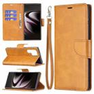 For Samsung Galaxy S22 Ultra 5G Retro Lambskin Texture Pure Color Horizontal Flip Leather Phone Case with Holder & Card Slots & Wallet & Lanyard(Yellow) - 1