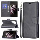 For Samsung Galaxy S22 Ultra 5G Retro Lambskin Texture Pure Color Horizontal Flip Leather Phone Case with Holder & Card Slots & Wallet & Lanyard(Black) - 1