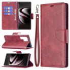 For Samsung Galaxy S22 Ultra 5G Retro Lambskin Texture Pure Color Horizontal Flip Leather Phone Case with Holder & Card Slots & Wallet & Lanyard(Red) - 1