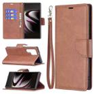 For Samsung Galaxy S22 Ultra 5G Retro Lambskin Texture Pure Color Horizontal Flip Leather Phone Case with Holder & Card Slots & Wallet & Lanyard(Brown) - 1