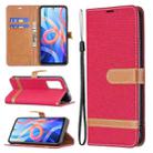 For Xiaomi Redmi Note 11 5G/Note 11T 5G/Poco M4 Pro 5G Color Matching Denim Texture Leather Phone Case with Holder & Card Slots & Wallet & Lanyard(Red) - 1