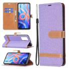 For Xiaomi Redmi Note 11 5G/Note 11T 5G/Poco M4 Pro 5G Color Matching Denim Texture Leather Phone Case with Holder & Card Slots & Wallet & Lanyard(Purple) - 1