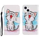 For iPhone 13 mini 3D Colored Drawing Horizontal Flip Leather Phone Case (Red Mouth Cat) - 1