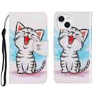 For iPhone 13 3D Colored Drawing Horizontal Flip Leather Phone Case(Red Mouth Cat) - 1