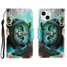 For iPhone 13 3D Colored Drawing Horizontal Flip Leather Phone Case(Green Eyes) - 1