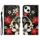 For iPhone 13 3D Colored Drawing Horizontal Flip Leather Phone Case(Red Flower) - 1