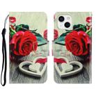 For iPhone 13 3D Colored Drawing Horizontal Flip Leather Phone Case(Red Rose) - 1