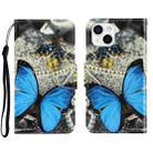 For iPhone 13 3D Colored Drawing Horizontal Flip Leather Phone Case(A Butterfly) - 1