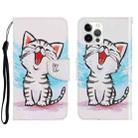 For iPhone 13 Pro 3D Colored Drawing Horizontal Flip Leather Phone Case (Red Mouth Cat) - 1