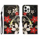 For iPhone 13 Pro 3D Colored Drawing Horizontal Flip Leather Phone Case (Red Flower) - 1