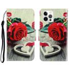 For iPhone 13 Pro 3D Colored Drawing Horizontal Flip Leather Phone Case (Red Rose) - 1