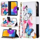 For Samsung Galaxy M52 5G Colored Drawing Pattern Zipper Horizontal Flip Phone Leather Case with Holder & Card Slots & Wallet(Two Butterflies) - 1