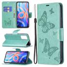 For Xiaomi Redmi Note 11 5G/Note 11T 5G/Poco M4 Pro 5G Two Butterflies Embossing Pattern Horizontal Flip Leather Phone Case with Holder & Card Slot & Wallet & Lanyard(Green) - 1