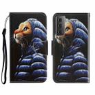 For Samsung Galaxy S22 5G 3D Colored Drawing Horizontal Flip Leather Phone Case(Down Jacket Cat) - 1