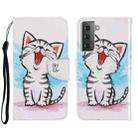For Samsung Galaxy S22 5G 3D Colored Drawing Horizontal Flip Leather Phone Case(Red Mouth Cat) - 1