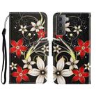 For Samsung Galaxy S22 5G 3D Colored Drawing Horizontal Flip Leather Phone Case(Red Flower) - 1